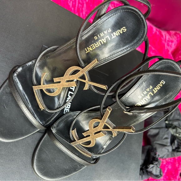 100% Auth YSL Cassandra 110 heels black/gold bronze size 37/7 TTS box and bags - Picture 12 of 16